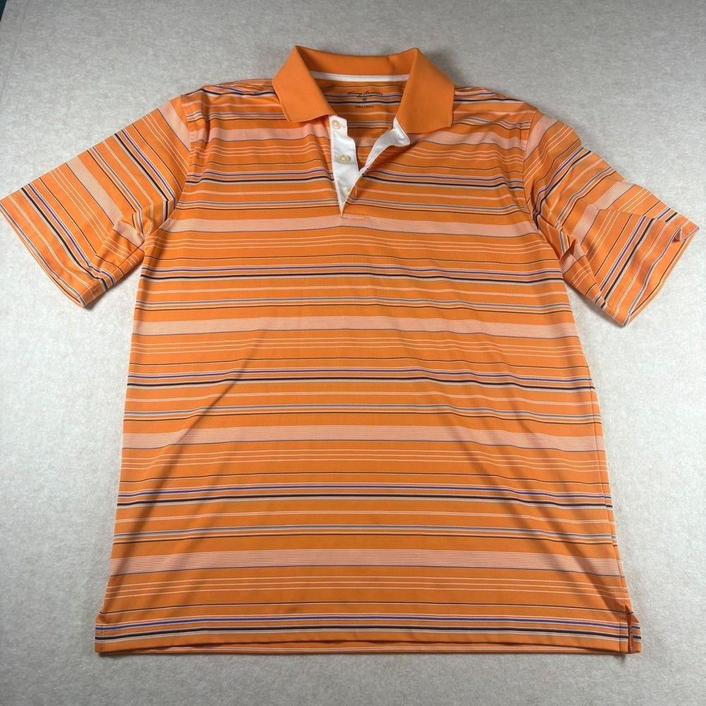 Tommy Armour Dri-Logic Golf Polo Shirt Mens M Orange Striped Performance